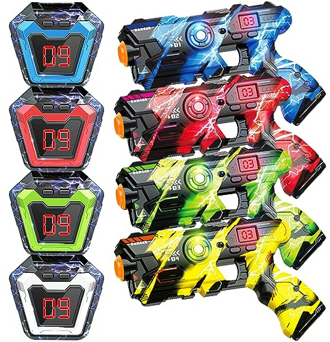 BAIAI Laser Tag Guns Set of 4 with Digital LED Vests Score Display,Cool Outdoor Toys for Kids Ages 8 9 10 11 12+ Boys Girls Children Teens Adults Birthday Gifts Toys Christmas