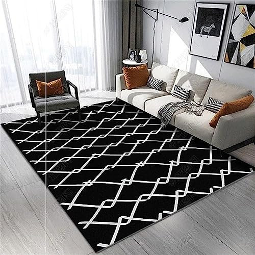 Kinderteppich Schwarz-Weiß-Streifen Modern Geometrisch - Kurzflor Teppich Kinderzimmer Spielteppich Antiallergen Und Extra Weich - Babyzimmer Teppiche Für Junge Und Mädchen Babyteppich 62,9-3R6M-K2G