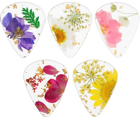 5 Pieces Flower Guitar Picks Dried Flower Resin Guitar Plectrums Heavy Handmade Colorful Guitar Plectrums Artist Guitar Pick for Bass Electric Acoustic Guitars Ukulele, Classical Triangle