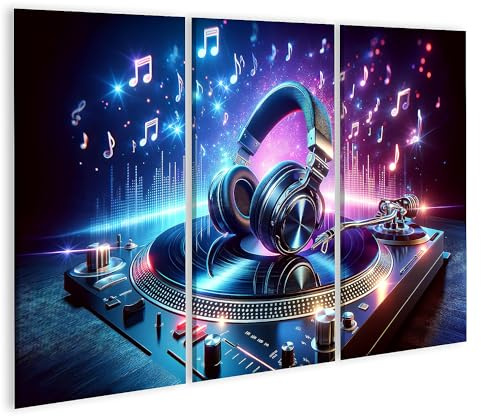 islandburner Bild auf Leinwand für Kinder- Jugendzimmer Lebendige Musik auf dem DJ-Turntable mit Kopfhörern Bilder Wandbilder Poster