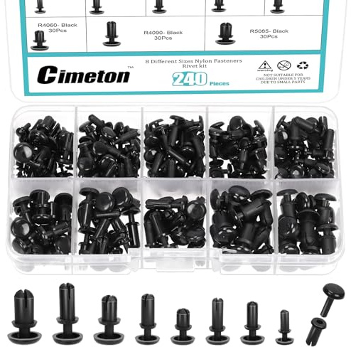 Cimeton 240Pcs Nylon Push Rivets PCB Circuit Panel Fasteners, 2mm 3mm 3.5mm 4mm 5mm PCB Circuit Panel Fasteners Nylon Rivets Fastener Clips Plastic Rivets for Car Bumper Fender Body Panels