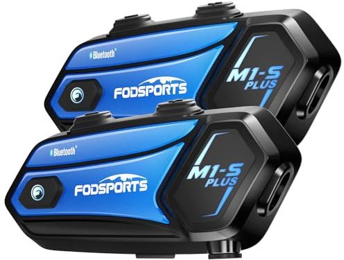 Fodsports M1-S Plus - Intercom Moto pour 10 Pilotes, avec Messages Vocaux en Français, Appairage Rapide, Partage de Musique, Radio FM, Micro Muet et 3 Effets Sonores