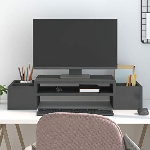 ZEYUAN Monitorständer Grau 70x27,5x15 cm Massivholz Kiefer, Monitor Erhöhung, Schreibtischaufsatz, Monitor Erhöhung Schreibtisch, Bildschirm Erhöhung, Schreibtisch Regalaufsatz - 813966
