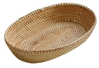 Corbeille à Pain Ovale, Grand Panier de Rangement en Osier, Corbeille a Fruit Osier, Panier de Service Rectangulaire pour Cuisine, Restaurant, Magasin, Panier de Table en Rotin 32x20x6 cm