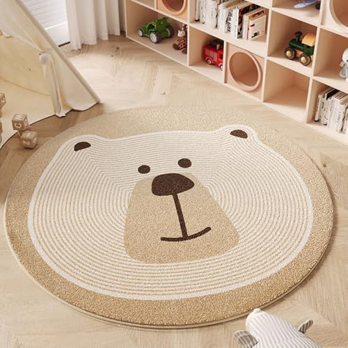 Ueiwffzo Kinderteppich Rund, Spielteppich Kinder, Waschbar Krabbeldecke Teppich Kinderzimmer,Pädagogischer Kinderzimmer Teppiche für Junge Mädchen (Bär,100 * 100cm)