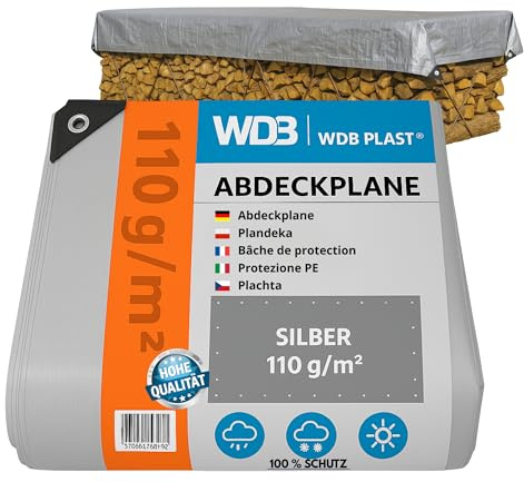 WDB - Abdeckplane Wasserdicht - Plane mit Ösen - Gewebeplane | Schutzplane für alle Wetterbedingungen - Reisfest - Winterfest - Tarp 110g/㎡ - 5 x 8 m