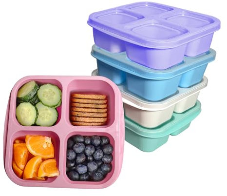 MEEYUU 5 PCS Bento Snack Containers, 4 Compartments Bento Snack Box, Reusable Meal Prep Lunch Containers for Kids Adults, Divided Food Storage Containers for School Work Travel (5 Colors)