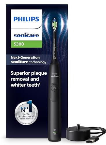 Philips Sonicare 5300 - Brosse à dents électrique sonique avec 2 niveaux d'intensité, Alerte de pression, EasyStart, SmarTimer et BrushPacer, Noir, modèle HX7101/01 [Nouvelle technologie]