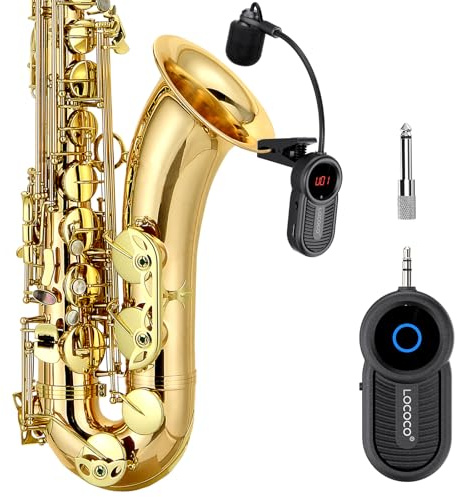 Micrófono inalámbrico UHF para instrumentos: micrófono de saxofón, receptor y transmisor inalámbricos, alcance de 160 pies, Plug and Play, ideal para trompetas, clarinete, violonchelo