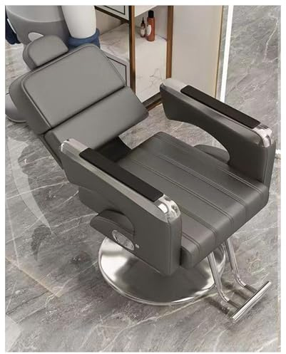WKXTECZT Friseurstuhl Mit Kopfstütze, Friseursessel Höhenverstellbar Kippbar Für Herren Damen, Friseureinrichtung Bedienungsstuhl Vintage Retro, Kunstleder,E