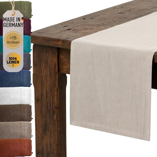 chambry Premium Tischläufer 100% Leinen Stonewashed - Handarbeit Made in Germany - natürliche und hochwertige Tischdekoration aus Naturmaterial - Sand 40cm x 240cm
