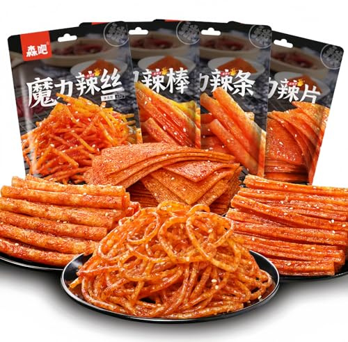 McKona Collations Épicées, 4 Paquets Latiao Sucrés Et Épicés, Collations Épicées Chinoises, Bandes Chaudes Classiques De Bureau, Collation Décontractée(65g×4 paquets)