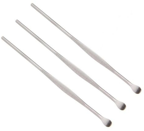 Curetta per Orecchie in Acciaio Inox, Set da 3 Pezzi Argento | Strumento Portatile da 8cm, Impugnatura Testurizzata, Bordi Arrotondati, per Igiene Personale e Viaggio