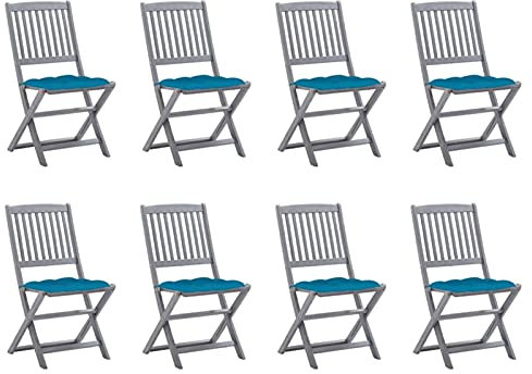 ShGaxin Klappbare Gartenstühle 8 STK. mit Kissen, Gartenmöbel, Balkonstühle, Hochlehner, Balkonmöbel, Balkon Stuhl, Bistrostuhl, Balkonset, Garten Stühle, Armlehnenstuhl, Massivholz Akazie