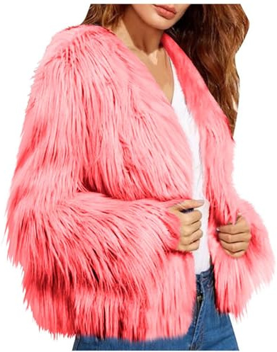 Pelzmantel Damen Kurz Kunstfell Winterjacke Verdickte Einfarbig Felljacke Thermal Pelzjacke Cardigan Kunstpelz Wintermantel Langarm Fellmantel Winter Plüschjacke Faux Fur Mantel Damen-Jacken