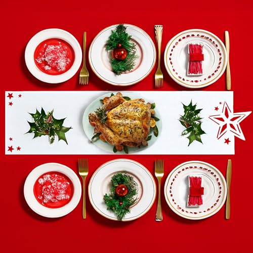 Home deko Filztischläufer weiß mit Sternmotiv – Weihnachts Tischläufer aus Filz, Festliche Tischdeko, (30 x 100)