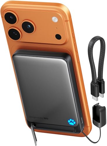 INIU Ultrafino 10000mAh Power Bank para MagSafe, Certificada Qi2 Original Carga Rápida Inalámbrica, 45W con Cable USB C & Soporte, Batería Magnética TSA de Viaje, Compatible con Serie iPhone 17-12
