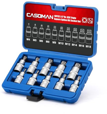 CASOMAN Juego de 10 llaves cuadradas de 1,27 cm XZN, M4-M18, llave Allen con múltiples dientes, CR-V y S2