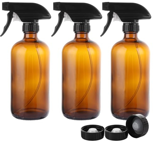 ASelected Glasreinigungssprühflasche, 500 ml, bernsteinfarbene Glassprühflasche, wiederverwendbare Sprühflasche, Haar-Gartenreinigung, verstellbarer Sprühstrahl, Sprühstrahl-Einstellungen, 3 Stück