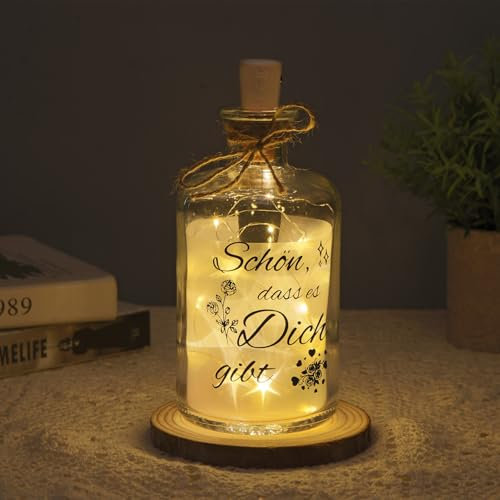 Azyvum Botella de luz LED con frase, botella iluminada, botellas decorativas con corcho, botella luminosa, regalo personalizado para cumpleaños, Navidad, regalos para novia (bonito que te gibt)