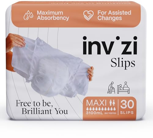 Invizi Slip Maxi Lot de 30 culottes jetables pour incontinence – Couches pour adultes pour une protection contre les fuites abondantes, unisexes, ultra absorbantes pour un confort de jour et de nuit