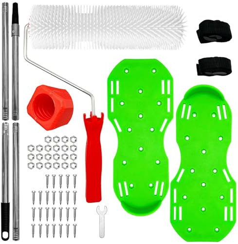 WYXDSDEV 9 Inch Self Leveling Spiked Roller Kit, Spike Shoes, 4.56ft Extension Pole, Self Leveling Concrete Epoxy Roller for Epoxy Flooring Cement Floor Tools