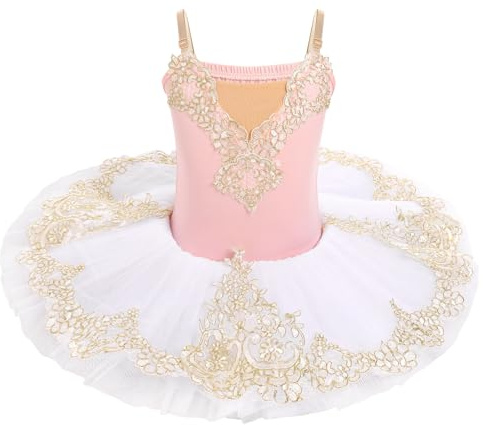 Ballettkleidung Mädchen 4-14-Jahre für Tanz: Tüll Ballettkleid mit verstellbarem Träger und Applikationen - Kinder Tanzkleid für Balett Eiskunstlauf Rollkunstlauf