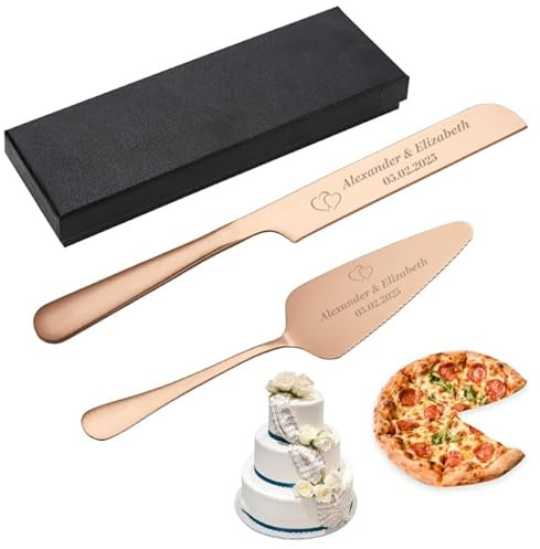 PSUNEY Tortengeschirr-Set, kann auf Wunsch mit persönlichem Text graviert Werden, mehrfarbige Optionen, Hochzeitsgeschenke, Geburtstagsgeschenke, Jubiläumsgeschenke bevorzugt, sinnvoll (Roségold)