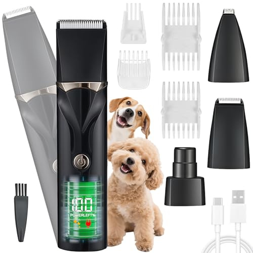 4 en 1 Maquina Cortar Pelo Perros Ninonly Silencioso Cortadora Pelo Perros y Gatos con 4 Cabezales de Corte Multifuncionales para Todo el Cuerpo Máquina Cortar Pelo Negro
