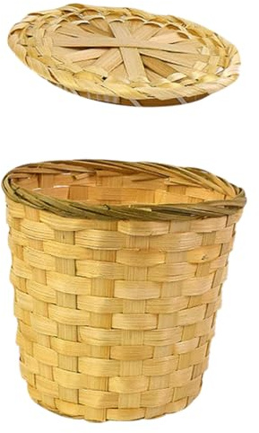 Alipis Cesta Mimbre y Mantener el Escritorio Limpio con Tapa de Bambú Tejida Redonda para Almacenamiento Versátil y Mini Papelera Adecuado para Guardar Té