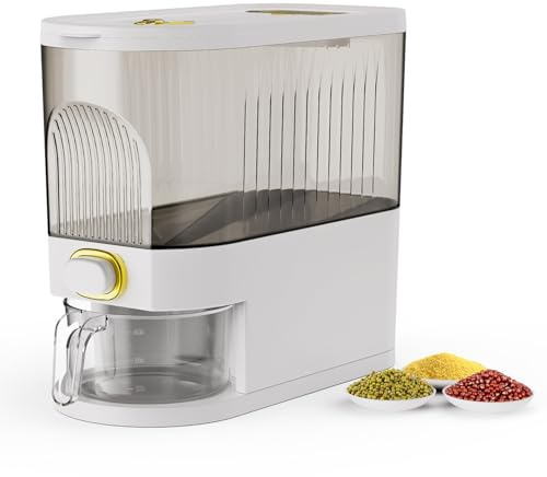 Distributeur de riz de 5 kg, récipient de stockage d'aliments secs avec tasse à mesurer, sans BPA, pour cuisine, garde-manger, blanc