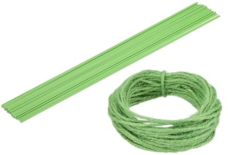 sourcing map 50Pcs 2 Gauge Floral Wire, 15.75 Length Flower Stem Wires with 0.08 x 32.8ft Twine for Wreath Making, Flower Arrangement, Light Green