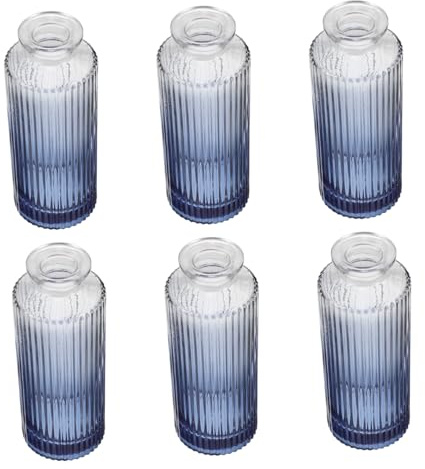 FUTUREORYY 6 Pezzi Bottiglie Diffusore in Vetro Vintage con Design Righe Romane Contenitori Profumo Decorativi per Aromaterapia Vasi Sfumati Blu per d