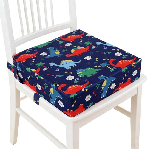 Sitzerhöhung Stuhl Kind, Tragbare Rutschfeste Stuhlerhöhung mit 2 Sicherheitsgurten, Stuhlerhöhung Kind, Abnehmbar Waschbar Sitzkissen Kinder für Esstisch, Reisen, Picknick, Malen (Blauer Dinosaurier)