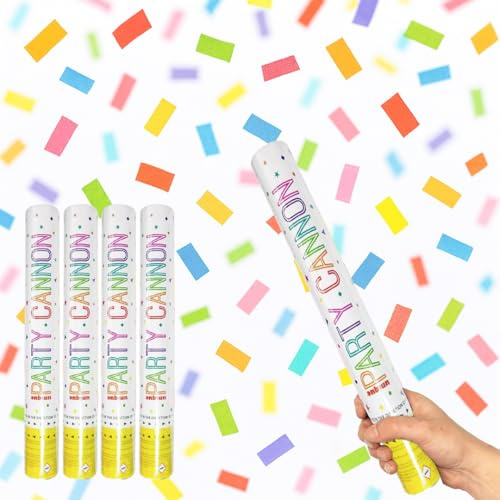 Multicoloured Foil Medium Confetti Cannon 40cm – Pack of 4 – Party Poppers Party Confetti Popper Shooter for Birthdays, Celebrations, Events & Holidays