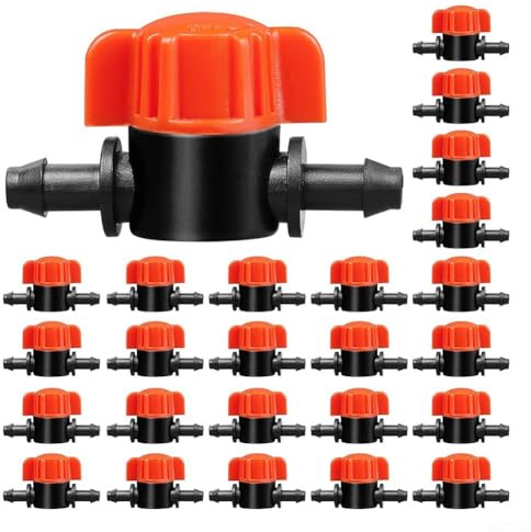 Pumixiy Lot de 25 valves d'irrigation goutte à goutte de 1,2 cm, valve d'arrêt en ligne pour jardin, vanne de contrôle du débit d'eau pour pelouse, connecteur de système anti-goutte anti-fuite