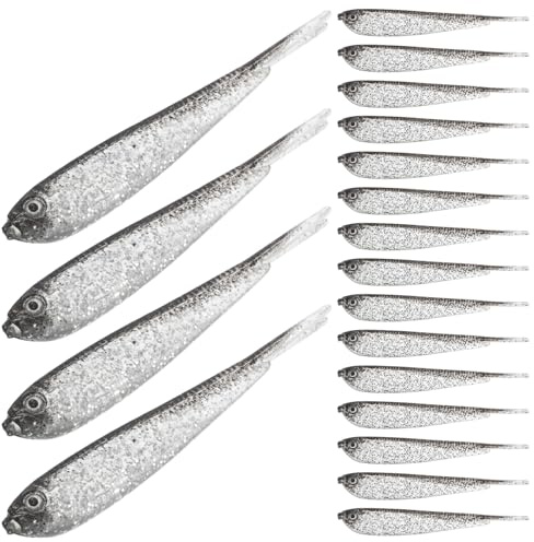Alasum 60 Leurres Souples Gris Réalistes en PVC Appâts Artificiels Flexibles 60 Pièces pour Pêche en Eau Douce et Salée Matériel de Pêche Polyvalent pour Attraper Perche Sandre et