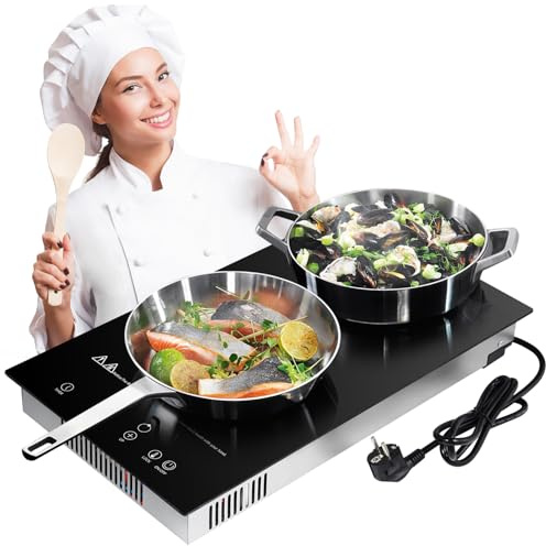 Sararoom Ce/rankochfeld 2 Platten, 3500W Ce/ranfeld Glaskeramikkochfeld Doppelkochplatte Kochfelder | 220V Infrarot Keramik Herdplatte, Touch Steuerung, 9 Stufen Leistung, 99 Min Timer, 2000W & 1500W