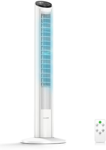 Turmventilator sehr Leise (<32dB) - 102cm Ventilator mit Kühlung - Turmventilator mit Fernbedienung- Simulierte Meeresbrise, 12 Stufen & Schlafmodus - Ventilator für Schlafzimmer/Wohnzimmer (Weiß)