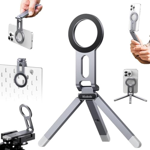 Mcdodo Support Magnétique MagSafe – Trépied 5-en-1 Aluminium Pliable, Aimants N52, Vis 1/4, Mini Support Bureau Ultra-léger & Perche Selfie pour iPhone 17/16/15/14/13/Pro Max
