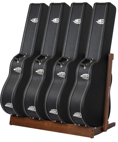 STRICH Guitar Case Stand, Multi-Instrument Hardwood Rack for Hardshell Cases, Foldable & Space-Saving Storage for Home Studio, Dark Walnut Grain Finish SMT-20C