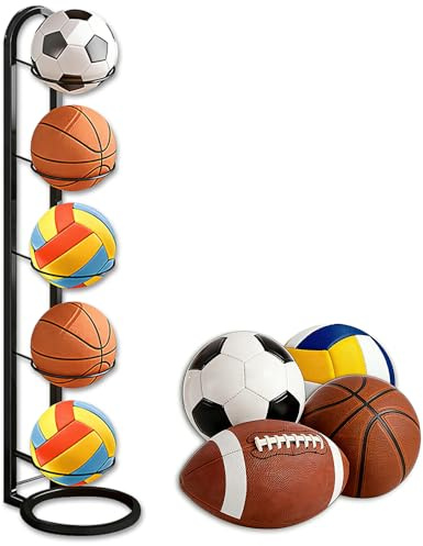 KBIBCK 5 Livelli Porta Palloni, Rastrelliera da Basket Verticale, Rastrelliera per Palloni da Basket, tabile e Robusto, per Pallacanestro, pallavolo, Nero