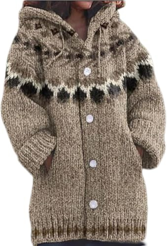 Womens Christmas Cardigan Sweaters UK Thick Nordic Fair Isle Cardigan with Hood Buttons Pockets 3D Floral Colourful Printed Sweater Chunky Knitted Oversized Coat Cozy Jacket (04,4XL)
