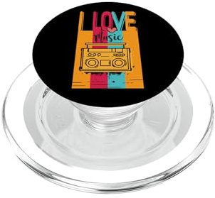 Me Encanta la música, Boombox Retro, Estilo Vintage de los 80 PopSockets PopGrip para MagSafe