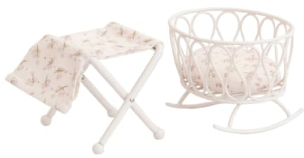 MotiveTech 2 Stück Puppenwiege mit Kissen Gemütlich Puppentisch mit Decke Stabil Puppenhausmöbel für Puppenliebhaber