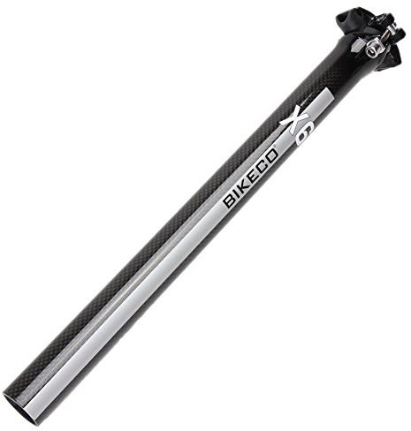 BIKECO Kolfiber sittstolpe 27,2/30,8/31,6 mm 3K kolfiber cykling cykel sadelstolpe mountain road bike sadelstolpe, MTB kolstolpe (27,2 x 350 mm silverlogotyp)