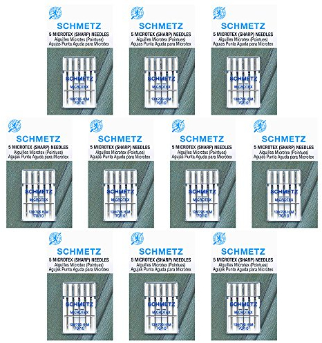 SCHMETZ Microtex Sharp Nähmaschinennadeln, Quilt- und Steppnähzubehör, Größe 70/10, 5-Nadel-Karte, 10 Stück
