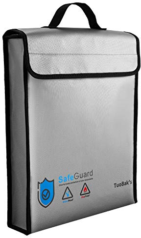 TuoBak's Fireproof Document Bag,Large Capacity Solid Silicone Coated Fireproof Document Box 15.8 x 12.6 x 2.5,Fireproof Document Holder with Zipper Closure for Documents Jewelry
