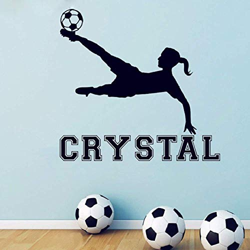Mädchen Fußball Vinyl Wandtattoo Benutzerdefinierte Mädchen Name Aufkleber, Mädchen Zimmer Wand Kunst Wanddekoration, Fußball Tapete 58X60Cm