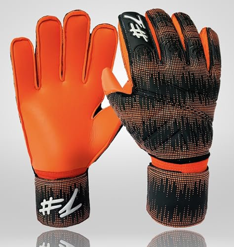 #1 HashtagOne Torwarthandschuhe mit FINGERSAVE - deutsche Markenqualität - Fussball Torwarthandschuhe Erwachsene + Kinder - alle Größen + Farben - Herren Torwarthandschuhe (Orange-Schwarz, 7)